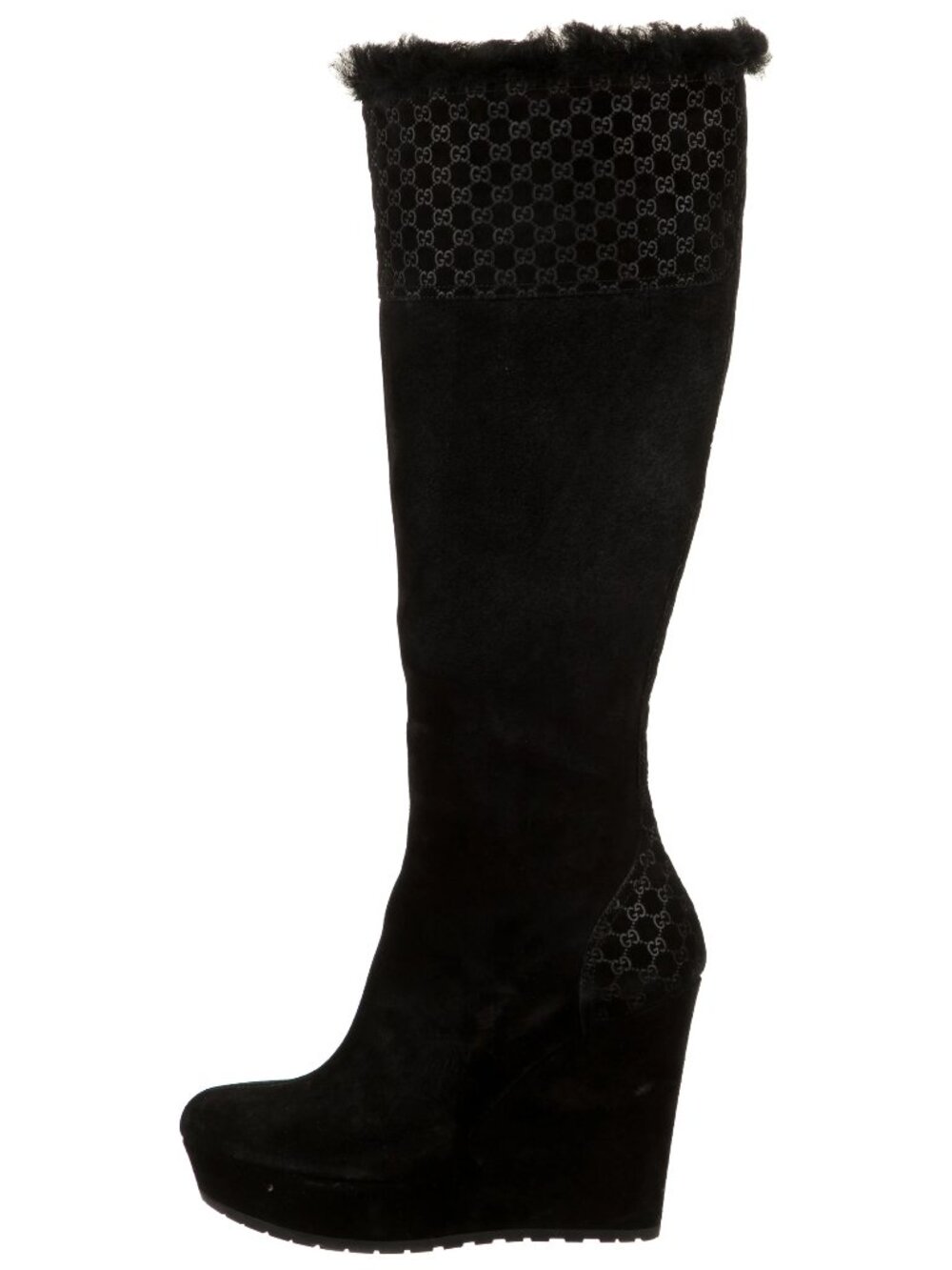 Gucci Courtney Microguccissima Suede Wedge Knee-High Boots Sz 37